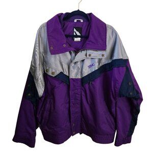 Serac Vintage Ski Snowboard Color Block Purple Gray Navy Jacket Size L